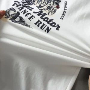 2025 Summer American Retro Short Sleeve O-neck Letter Motorcycle Printed T-shirt Men's Fashion 100% Cotton Washed Casual Tops - Image 3
