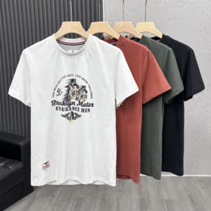 2025 Summer American Retro Short Sleeve O-neck Letter Motorcycle Printed T-shirt Men's Fashion 100% Cotton Washed Casual Tops - Image 4
