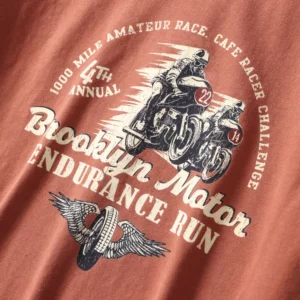2025 Summer American Retro Short Sleeve O-neck Letter Motorcycle Printed T-shirt Men's Fashion 100% Cotton Washed Casual Tops - Image 5
