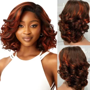 100% Malaysia Hair 250 Density Double Drawn P4 27 Ombre Highlight Bouncy Wave Wear and Go 5x5 Glueless Human Hair Bob Curly Wigs - Image 2