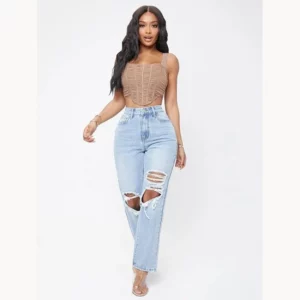 Europe and America Water Washing High-waisted Baggy Jeans, Women's Spring and Summer New Fashion Hole Break Jeans Spice Girl - Image 3
