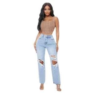 Europe and America Water Washing High-waisted Baggy Jeans, Women's Spring and Summer New Fashion Hole Break Jeans Spice Girl - Image 5