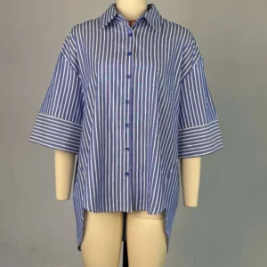 Striped Oversized Button Down Shirts for Women with Wide Three Quarter Sleeve and High Low Hem for Casual Office or Weekend Wear - Image 7