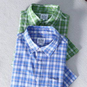 Schinteon Men 100% Pure Cotton Plaid Shirt Short Sleeved Turn-down Collar Thin Casual Comfortable Shirts 2025 Summer Top - Image 4