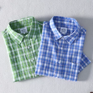 Schinteon Men 100% Pure Cotton Plaid Shirt Short Sleeved Turn-down Collar Thin Casual Comfortable Shirts 2025 Summer Top - Image 5