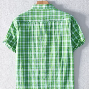 Schinteon Men 100% Pure Cotton Plaid Shirt Short Sleeved Turn-down Collar Thin Casual Comfortable Shirts 2025 Summer Top - Image 6