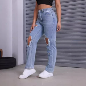 Ripped Jeans for Women Distressed Hole Straight Pants Denims 2025 Streetwear High Waist Washed Vintage Ankle Length Trousers - Image 4