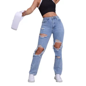 Ripped Jeans for Women Distressed Hole Straight Pants Denims 2025 Streetwear High Waist Washed Vintage Ankle Length Trousers - Image 5