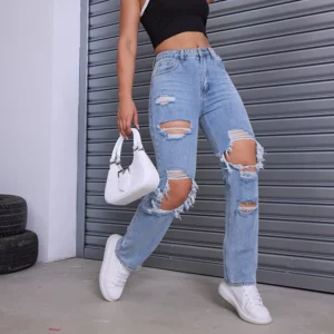 Ripped Jeans for Women Distressed Hole Straight Pants Denims 2025 Streetwear High Waist Washed Vintage Ankle Length Trousers - Image 6