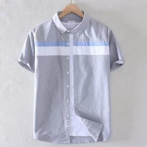 Schinteon Brand Men Summer 100% Cotton Shirt Oxford Short sleeved Smart Casual Slim Patchwork Shirt Turn-down Collar New - Image 2