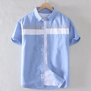 Schinteon Brand Men Summer 100% Cotton Shirt Oxford Short sleeved Smart Casual Slim Patchwork Shirt Turn-down Collar New - Image 4