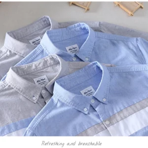 Schinteon Brand Men Summer 100% Cotton Shirt Oxford Short sleeved Smart Casual Slim Patchwork Shirt Turn-down Collar New - Image 7
