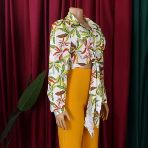 Fashion Printed Blouse & Shirts for Women 2024 Turn Down Collar Full Sleeve Single Breasted Elegant Ladies High Street Wear Tops - Image 3