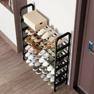 Multi-layers Metal Shoe Rack Space Saving Shoes Organizer Cabinets Simple Shoe Rack Cabinet Multi Functional Black Storage Racks - Image 5