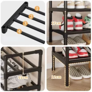 Multi-layers Metal Shoe Rack Space Saving Shoes Organizer Cabinets Simple Shoe Rack Cabinet Multi Functional Black Storage Racks - Image 6