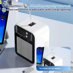 Mini Air Conditioning Fan with Spray Humidification and Rechargeable Battery Portable Desktop Water Cooling Fan for Dormitory - Image 4