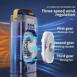 Portable air conditioning fan household 5000 mA desk humidifier small fan office three hole spray fan with color night light - Image 2