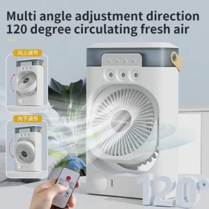 Portable air conditioning fan household 5000 mA desk humidifier small fan office three hole spray fan with color night light - Image 3