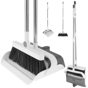 Broom Foldabl Dustpan Cleaning Tool Set Comb Teeth 180° Rotation Combo Upright Standing Portable Kitchen Floor Pet Hair - Image 6