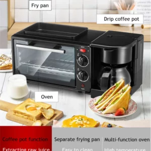 3 In 1 Electric Breakfast Machine Sandwich Maker Multifunction Coffee Maker Mini Oven Household Bread Pizza Frying Pan - Image 5
