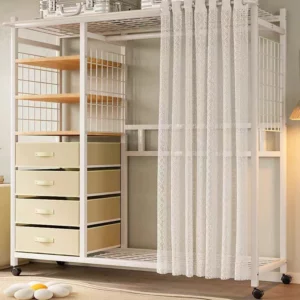 Modern Multi-Functional Open Storage Metal Wardrobe MDF Floor-standing Wardrobe Dustproof Hanging Clothes Simple Living Room - Image 3