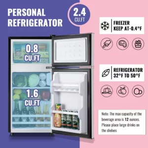 2.4 Cu.Ft Small Refrigerator with Freezer Featuring Removable Plastic Shelves Compact Design Ideal for Home Office Dormitory or - Image 6