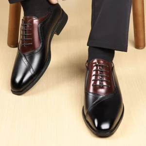 Men's leather shoes, business dress, tinted square-toed lace-up leather shoes, plus-size men's wedding leather shoes - Image 2
