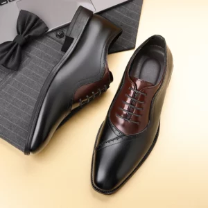 Men's leather shoes, business dress, tinted square-toed lace-up leather shoes, plus-size men's wedding leather shoes - Image 3