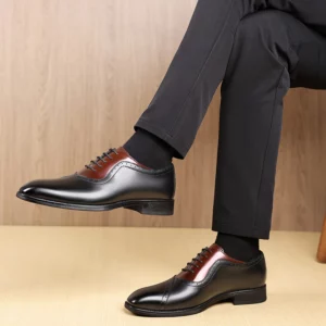 Men's leather shoes, business dress, tinted square-toed lace-up leather shoes, plus-size men's wedding leather shoes - Image 4