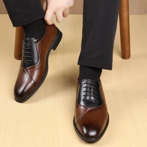 Men's leather shoes, business dress, tinted square-toed lace-up leather shoes, plus-size men's wedding leather shoes - Image 5