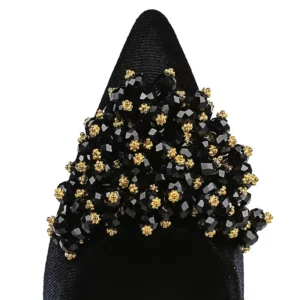 New Beaded metal flower Women Pumps Luxury banquet shoes Women 7 cm heels Stiletto Suede kitten high heels Female party shoes - Image 3
