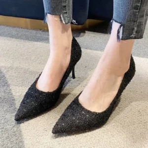 Fashion Tweed Cloth Stiletto Heel Pumps Women Elegant Pointed Toe High Heel Shoes Woman Brand Thin Heeled Party Dress Shoes - Image 2