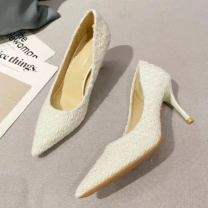 Fashion Tweed Cloth Stiletto Heel Pumps Women Elegant Pointed Toe High Heel Shoes Woman Brand Thin Heeled Party Dress Shoes - Image 6