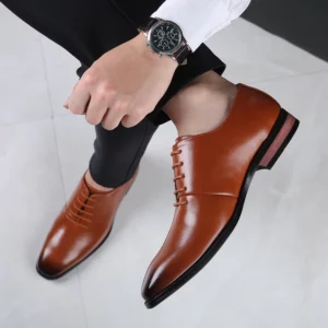 2025 New Autumn Men's Business Formal Wear Shoes Fashion Casual Leather Lace-Up Dress Shoes Soft Bottom Flat Designer Shoes - Image 6