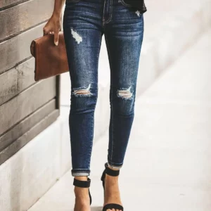 Hot sale woman ripped jeans fashion trendy stretch slim denim jeans street casual pencil pants S-2XL drop shipping - Image 3