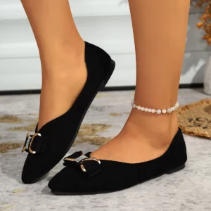 Spring Autumn Popular Single Shoes Women's Pointed Toe Flat Bottom Shoes Bean Bean Shoes Pregnant Women Shoes Korean Style Versa - Image 3