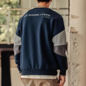 Men O-Neck Autumn New Patchwork Long Sleeve American Style Chic Big Size Loose Casual Moto Biker Panelled High Street Hoodie - Image 2