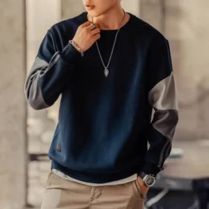 Men O-Neck Autumn New Patchwork Long Sleeve American Style Chic Big Size Loose Casual Moto Biker Panelled High Street Hoodie - Image 3