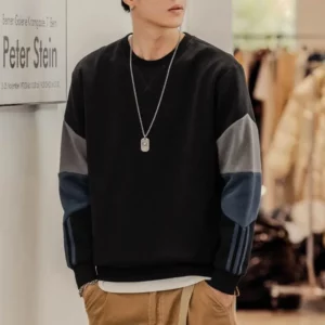Men O-Neck Autumn New Patchwork Long Sleeve American Style Chic Big Size Loose Casual Moto Biker Panelled High Street Hoodie - Image 5