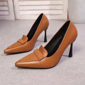 Vintage Pointed Toe Super High Heel Pumps Women 2025 Summer Brown Slip On Wrinkled Decorative Loafers Elegant Office Shoes Women - Image 2