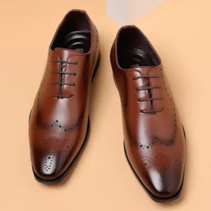 Goodyear Handmade Leather Men's Oxford Dress Shoes Cowhide Leather Shoes Wingtip Brogue Mixed Color Formal Men's Shoes - Image 4