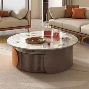 Luxury Rock Slab Coffee Tables for Living Room Round Retractable Table with Drawers Simple Side Table for Office - Image 1