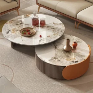 Luxury Rock Slab Coffee Tables for Living Room Round Retractable Table with Drawers Simple Side Table for Office - Image 2