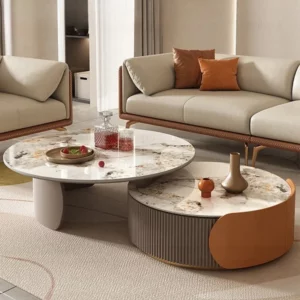 Luxury Rock Slab Coffee Tables for Living Room Round Retractable Table with Drawers Simple Side Table for Office - Image 3