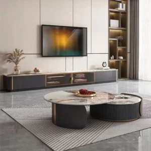 Luxury Rock Slab Coffee Tables for Living Room Round Retractable Table with Drawers Simple Side Table for Office - Image 5