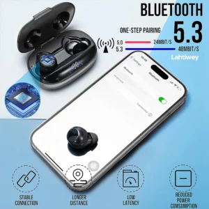 Earbuds with Mic - Bluetooth 5.3 Headphones TWS True Wireless Waterproof Buds with 50H Battery & Crystal Clear Stereo Sound Call - Image 6