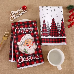 2pcs Christmas Kitchen Towels Buffalo Plaid Xmas Hand Towels Christmas Decorations for Home 2025 Navidad Noel Dish Towels Gifts - Image 2