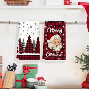 2pcs Christmas Kitchen Towels Buffalo Plaid Xmas Hand Towels Christmas Decorations for Home 2025 Navidad Noel Dish Towels Gifts - Image 6