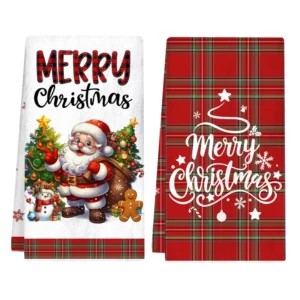 2pcs Christmas Kitchen Towels Buffalo Plaid Xmas Hand Towels Christmas Decorations for Home 2025 Navidad Noel Dish Towels Gifts - Image 5
