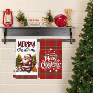 2pcs Christmas Kitchen Towels Buffalo Plaid Xmas Hand Towels Christmas Decorations for Home 2025 Navidad Noel Dish Towels Gifts - Image 4
